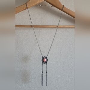 Western inspired peach stone necklace on silver toned chain
